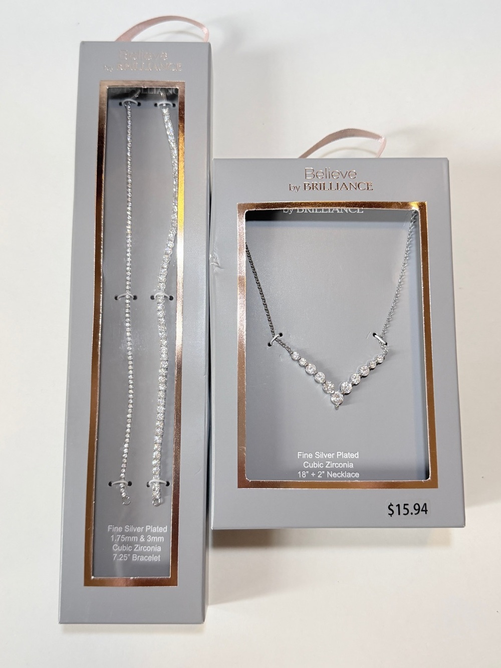 Believe by Brilliance Silver Plated CZ Necklace and Bracelet Set - Silver